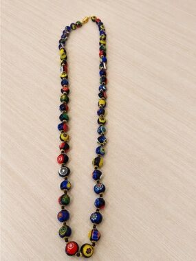 Multicolor Millefiori Glass Bead Necklace - Hand knotted.
